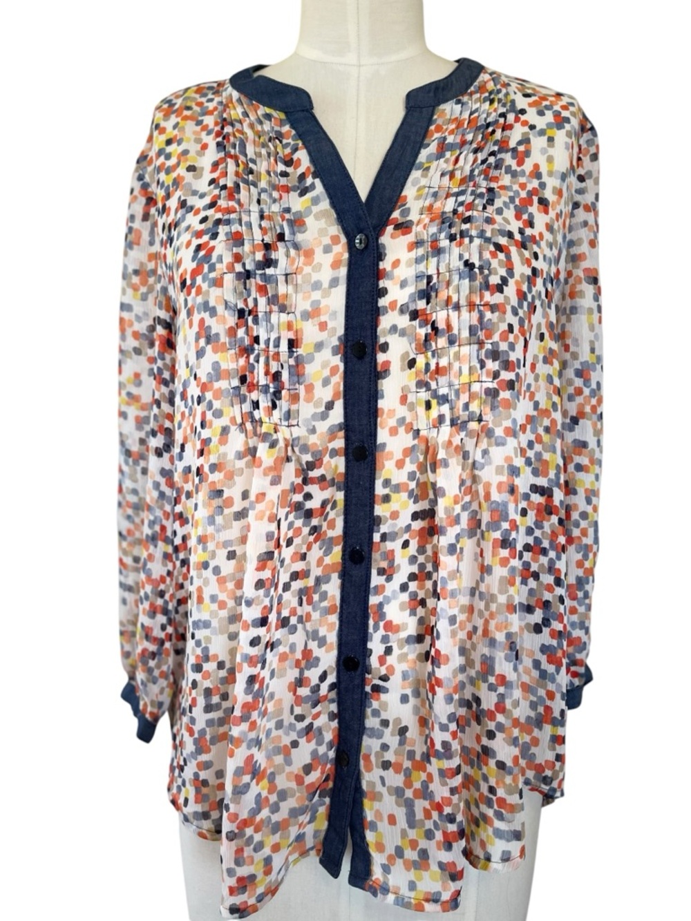❤️ Vintage Liz Claiborne Sheer Confetti Dot 3/4 Sleeve Blouse - Picture 7 of 8